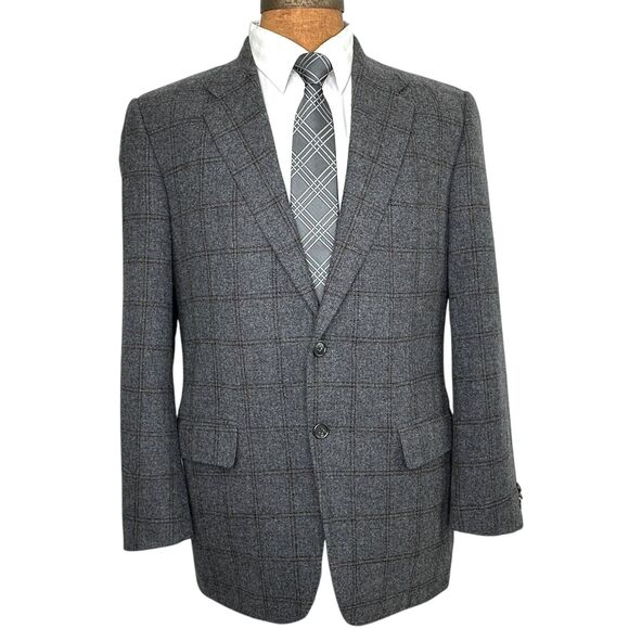 Corneliani Men 40R Gray Blazer Jacket Sport Coat WoolCashmere Windowpane
